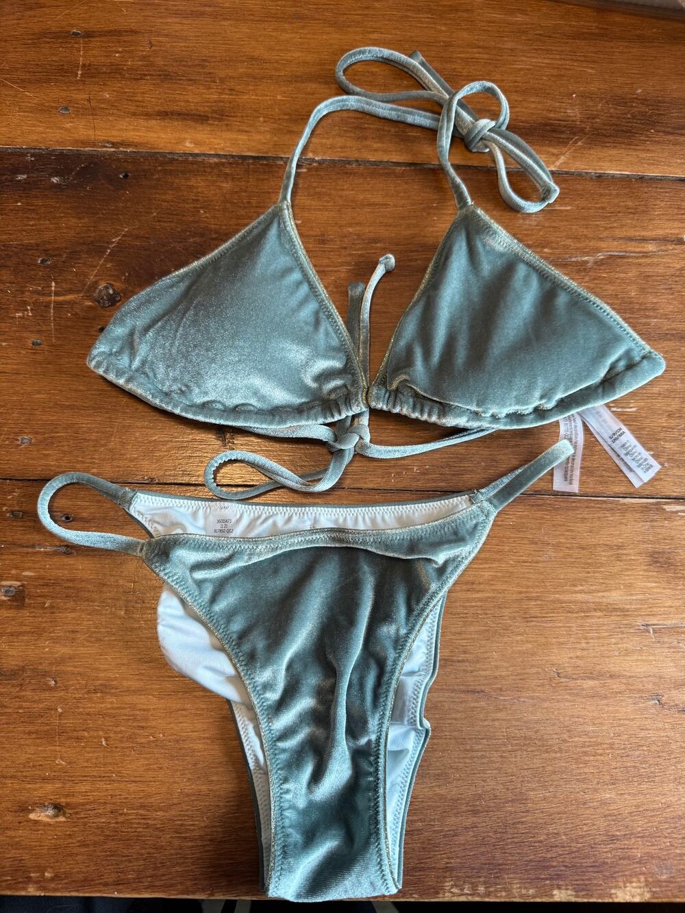 Victoria's Secret Swimsuit Green Velour Logo Bikini 2 Piece Small
